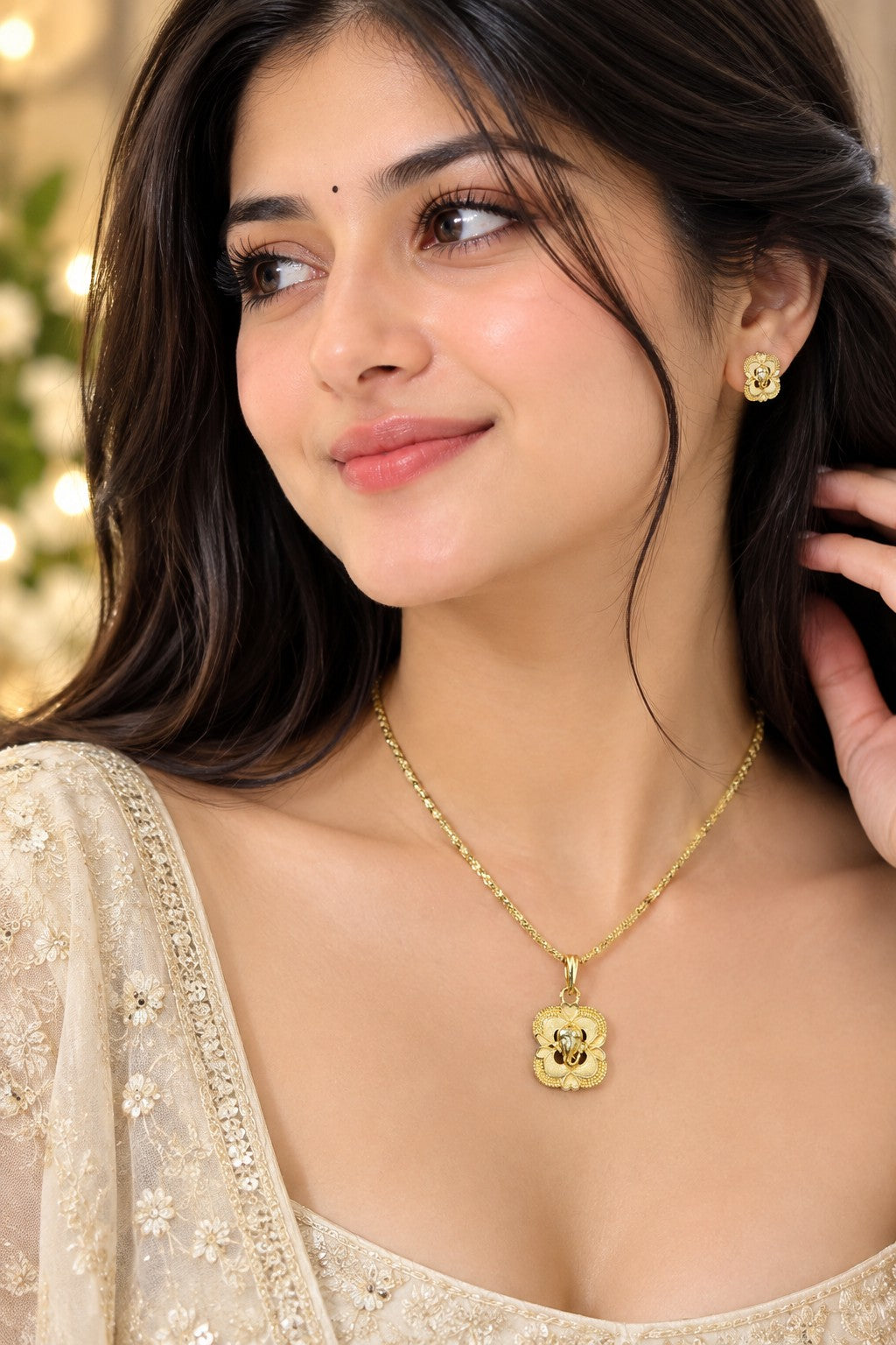 Gold Plated Lord Ganesha Pendant with Chain | Religious Ganpati Locket for Men & Women