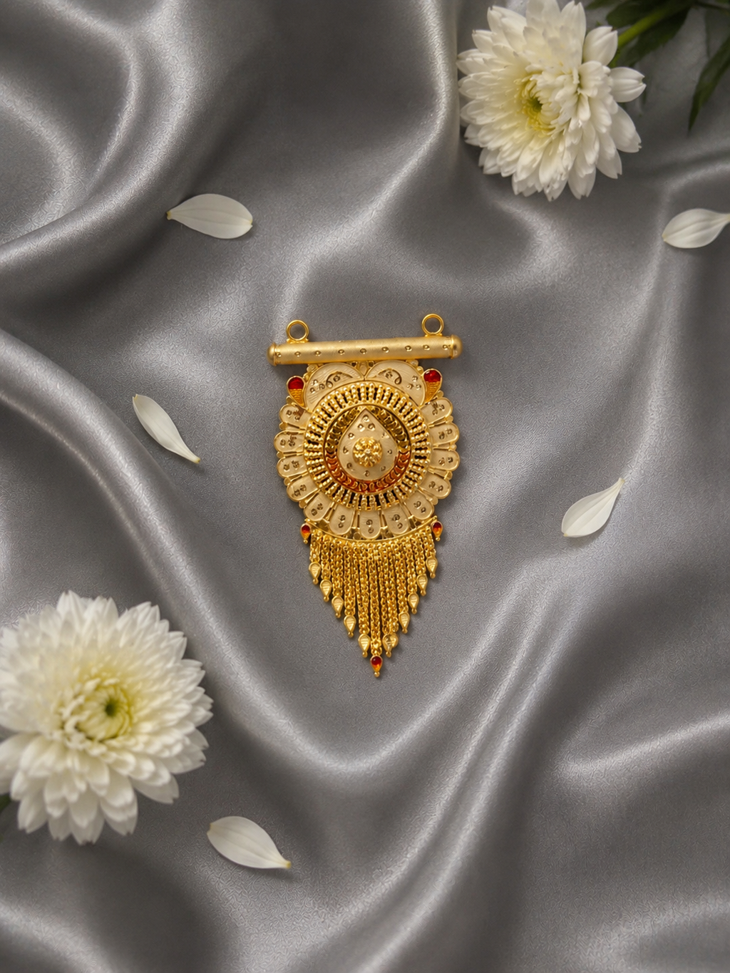 Traditional Gold-Plated Long Mangalsutra with Intricate Circular Pendant & Multi-Strand Black Beads Chain for Women