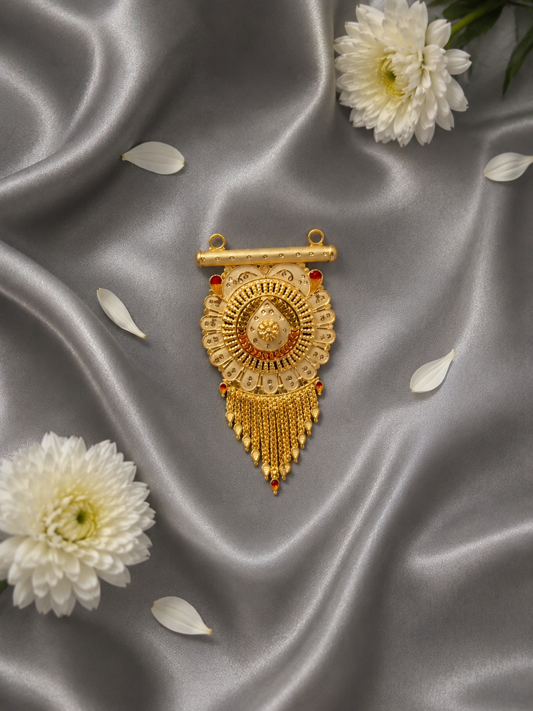 Traditional Gold-Plated Long Mangalsutra with Intricate Circular Pendant & Multi-Strand Black Beads Chain for Women