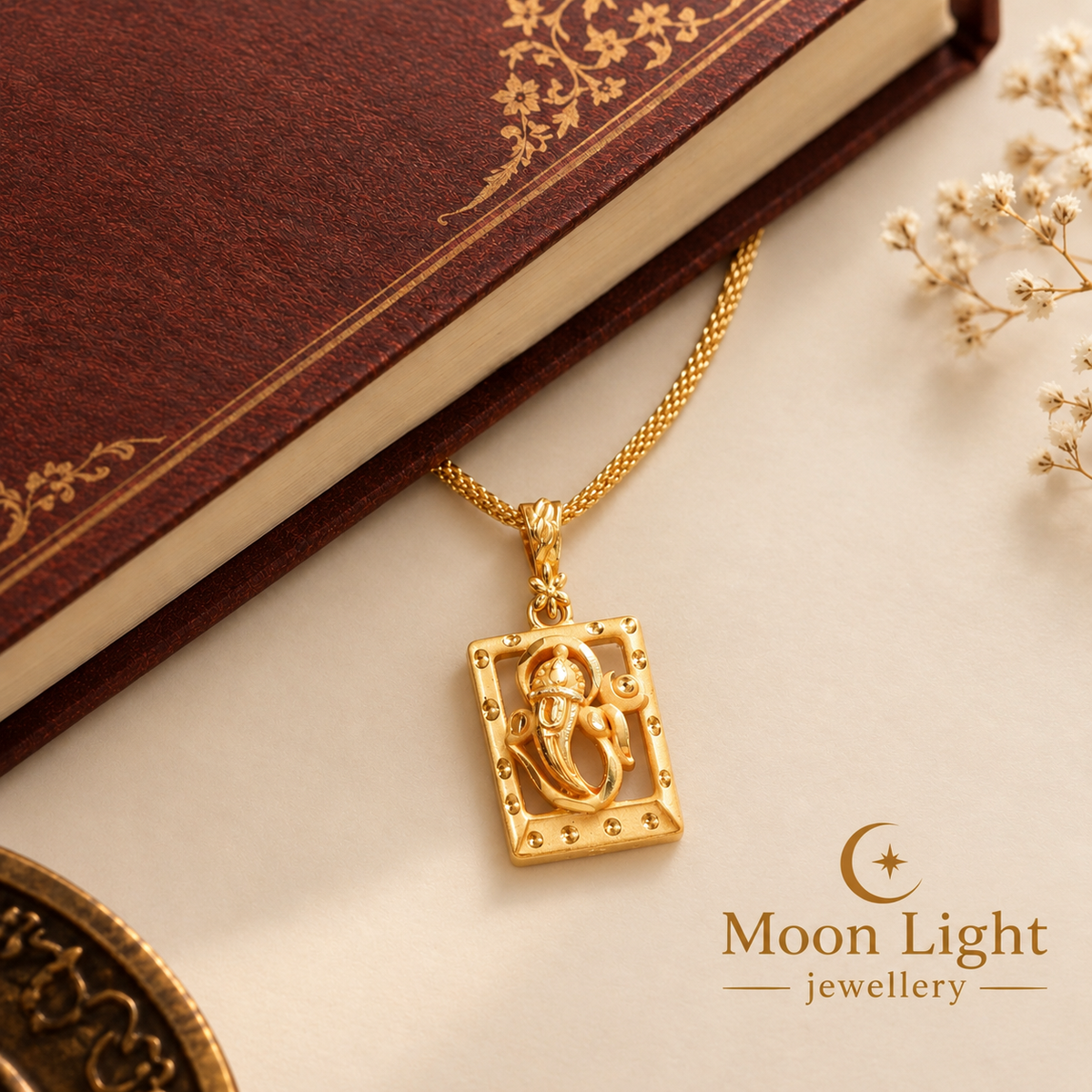 Gold Plated Lord Ganesha Pendant with Chain | Religious Ganpati Locket for Men & Women