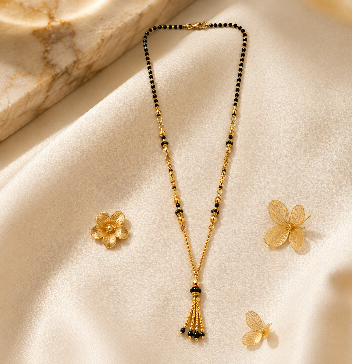 Long-Lasting Micro Gold Plated Tassel Mangalsutra | Daily Wear Black Beads Chain