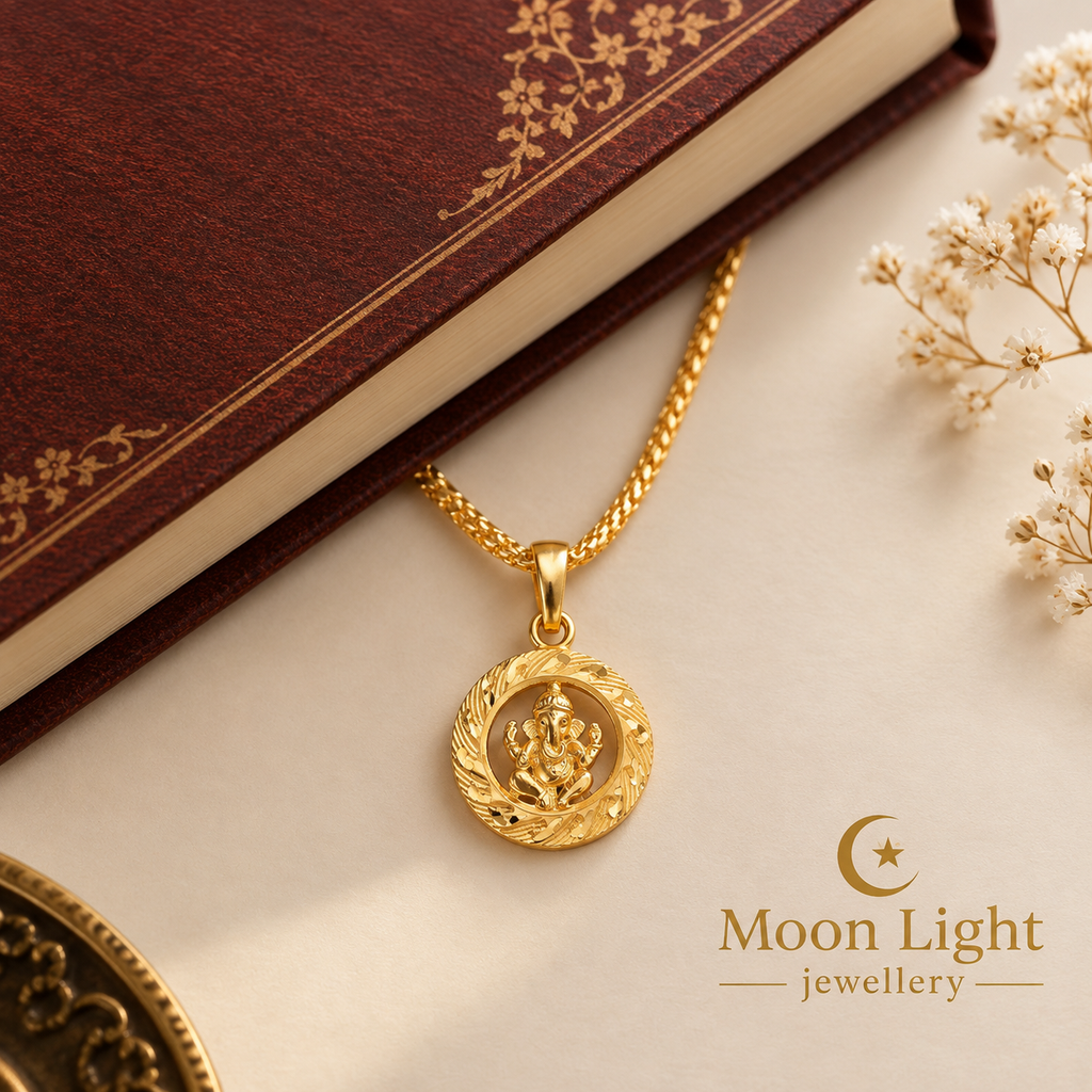 Gold Plated Lord Ganesha Pendant with Chain | Religious Ganpati Locket for Men & Women