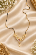 Fancy Gold Plated American Diamond Short Mangalsutra | Light Weight Daily Use Jarcon Work Chain for Office & Festive Wear