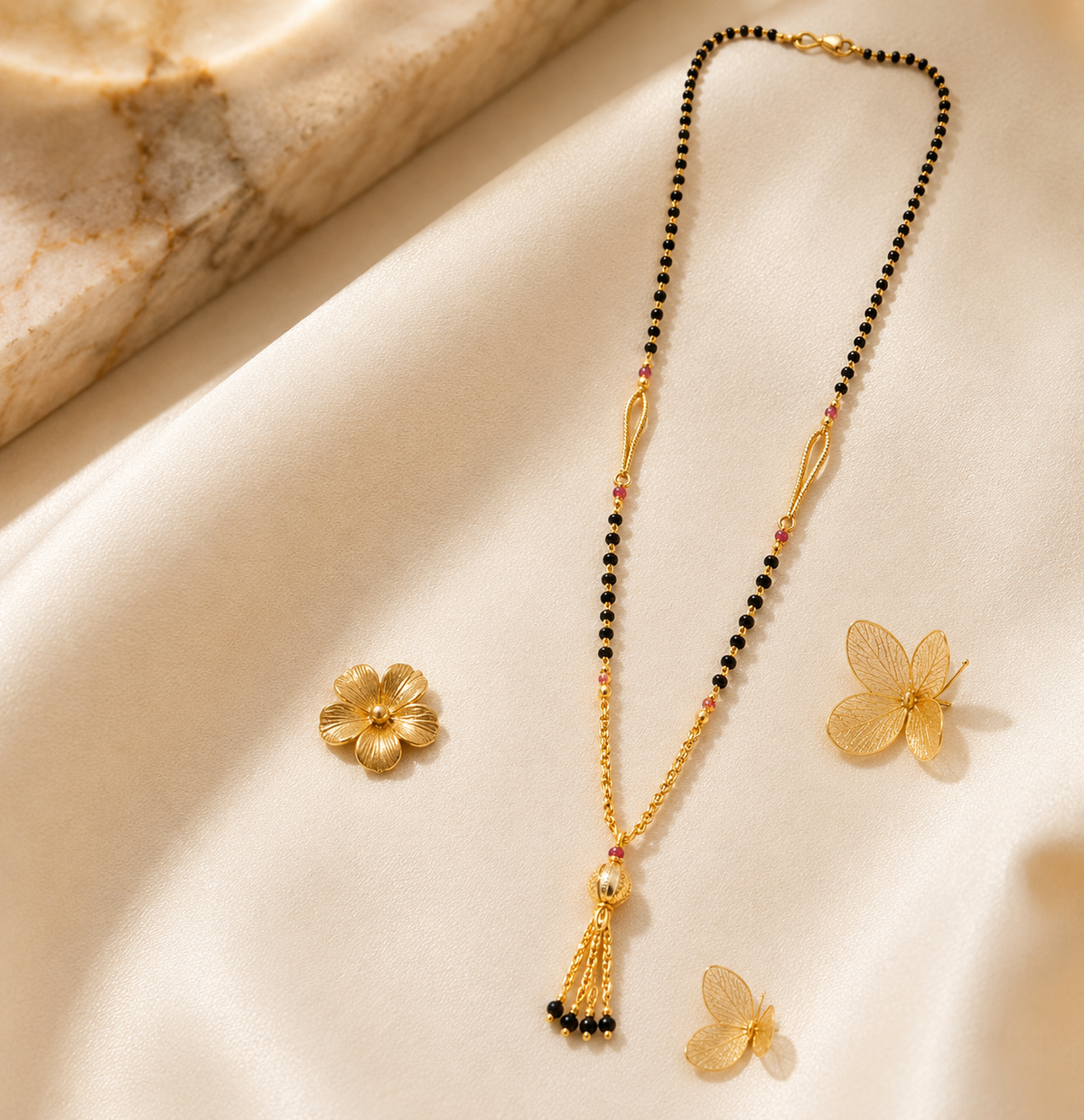 Long-Lasting Micro Gold Plated Tassel Mangalsutra | Daily Wear Black Beads Chain