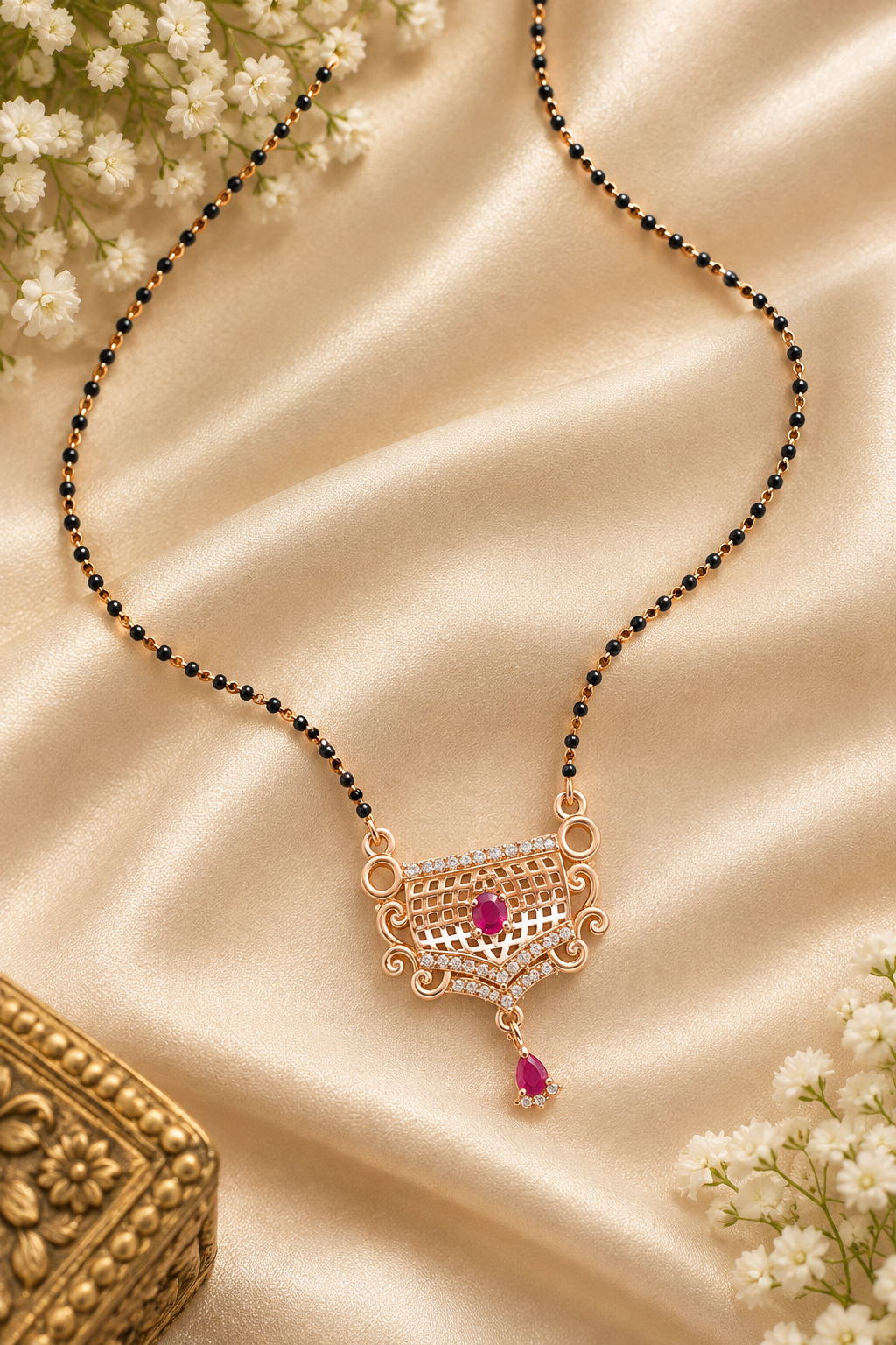 Fancy Gold Plated American Diamond Short Mangalsutra | Light Weight Daily Use Jarcon Work Chain for Office & Festive Wear