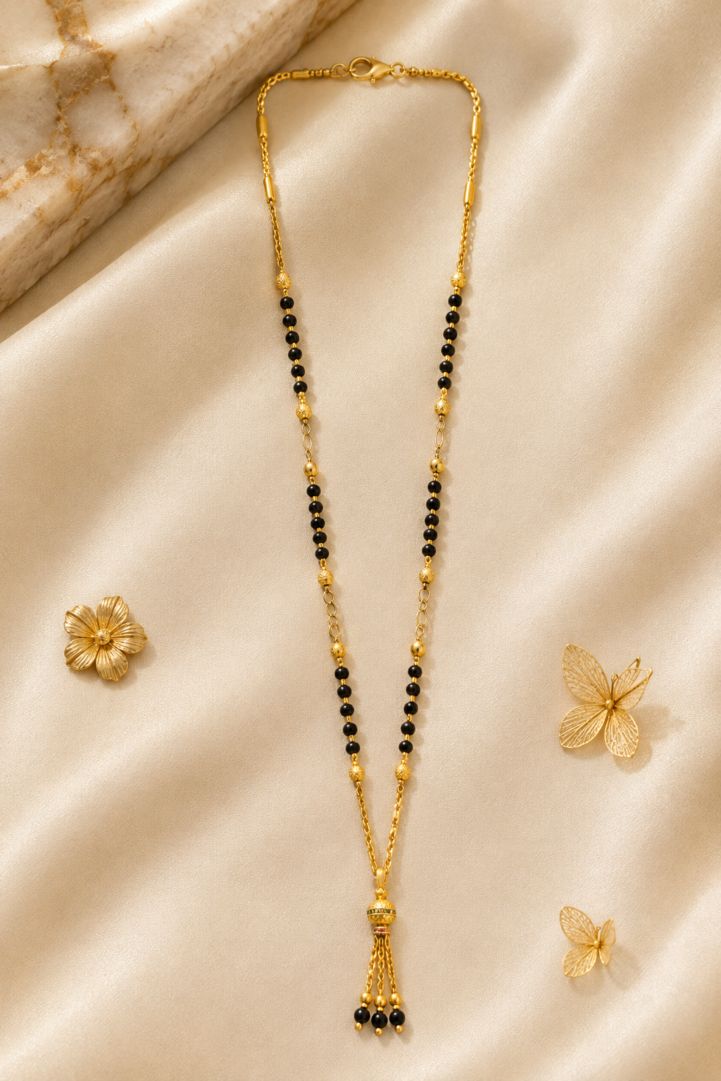 Long-Lasting Micro Gold Plated Tassel Mangalsutra | Daily Wear Black Beads Chain