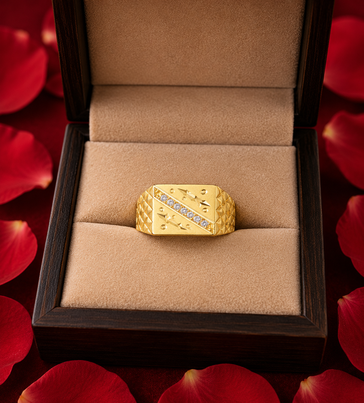 Premium 1 Gram Gold Plated Ring for Men | Stylish Cubic Zirconia Gents Ring
