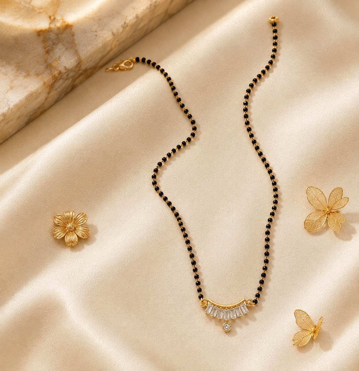 Long-Lasting Micro Gold Plated Tassel Mangalsutra with Ad pandant