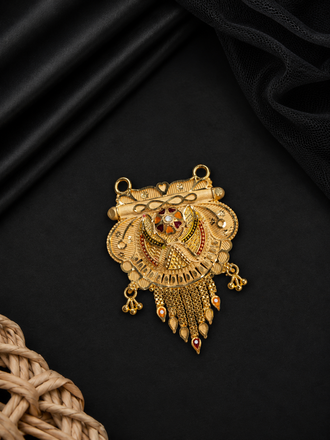 Traditional Gold Plated Mangalsutra Pendant | Rajputi/Rajasthani Fine Carving Design